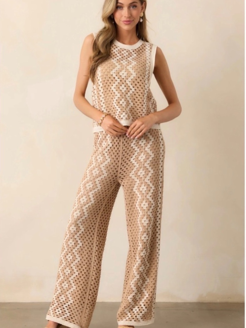 Z Supply Oasis Crochet Top & Loma Crochet Pant Set Beige Cotton Boho Small - Picture 4 of 12